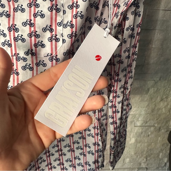 GRAYSON “The Hero” Size 1 Bicycle Print Cotton Button Down New without Tags - Picture 8 of 8